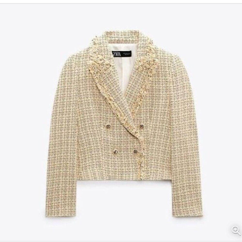Zara Tweed Double-Breasted Jacket with Fringe, Size Medium NEW WITH TAG! - Picture 8 of 12